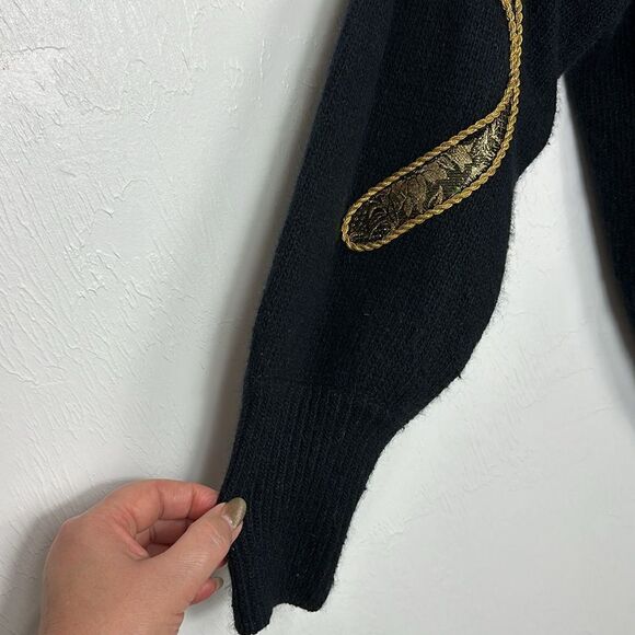 I.B. Diffusion Vintage 80s Black Silk Blend Gold Braid Appliqué Sweater Size M - Picture 3 of 8